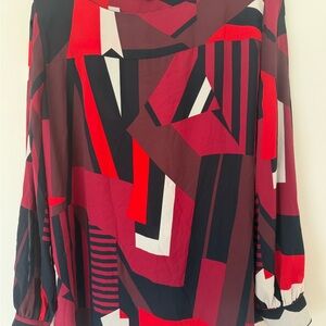 LOFT Petites Multicolor Geometric Split Open Long Sleeve Top Womens Sz XL